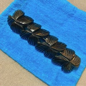 Vintage Black Deeply Carved Bakelite Bar Brooch Pin 3.25"